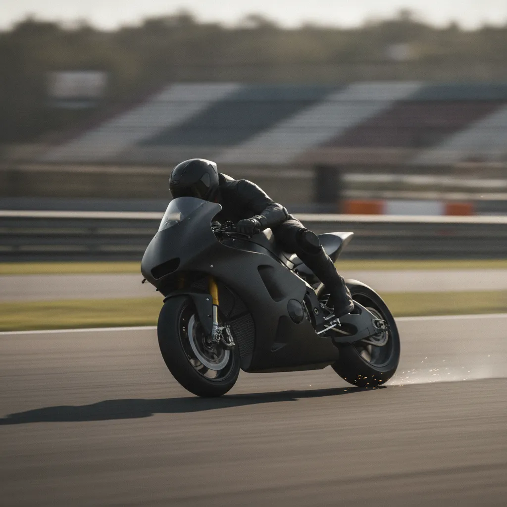 A MotoGP bike leaning at an extreme angle while navigating a corner at high speed.