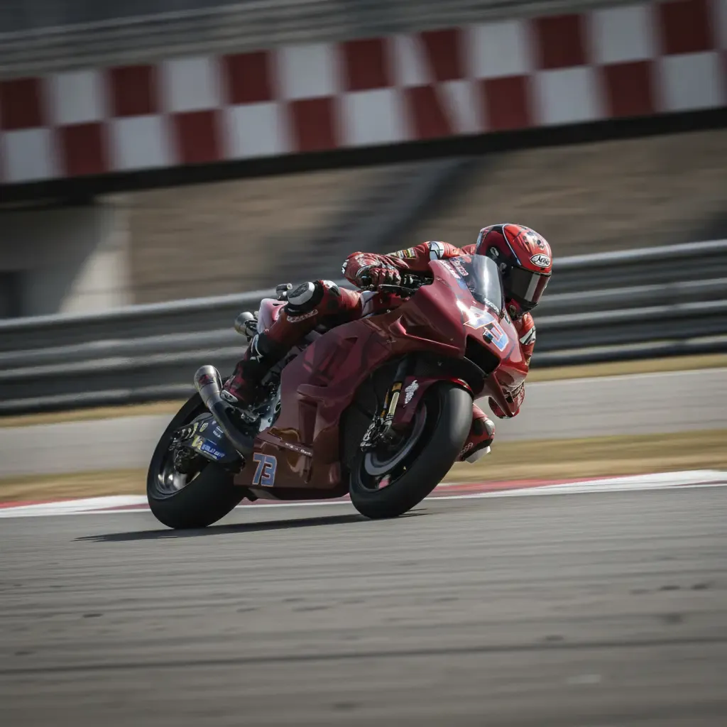 Alex Marquez's Gresini Ducati at speed during Practice for the Japanese Grand Prix at Mobility Resort Motegi.