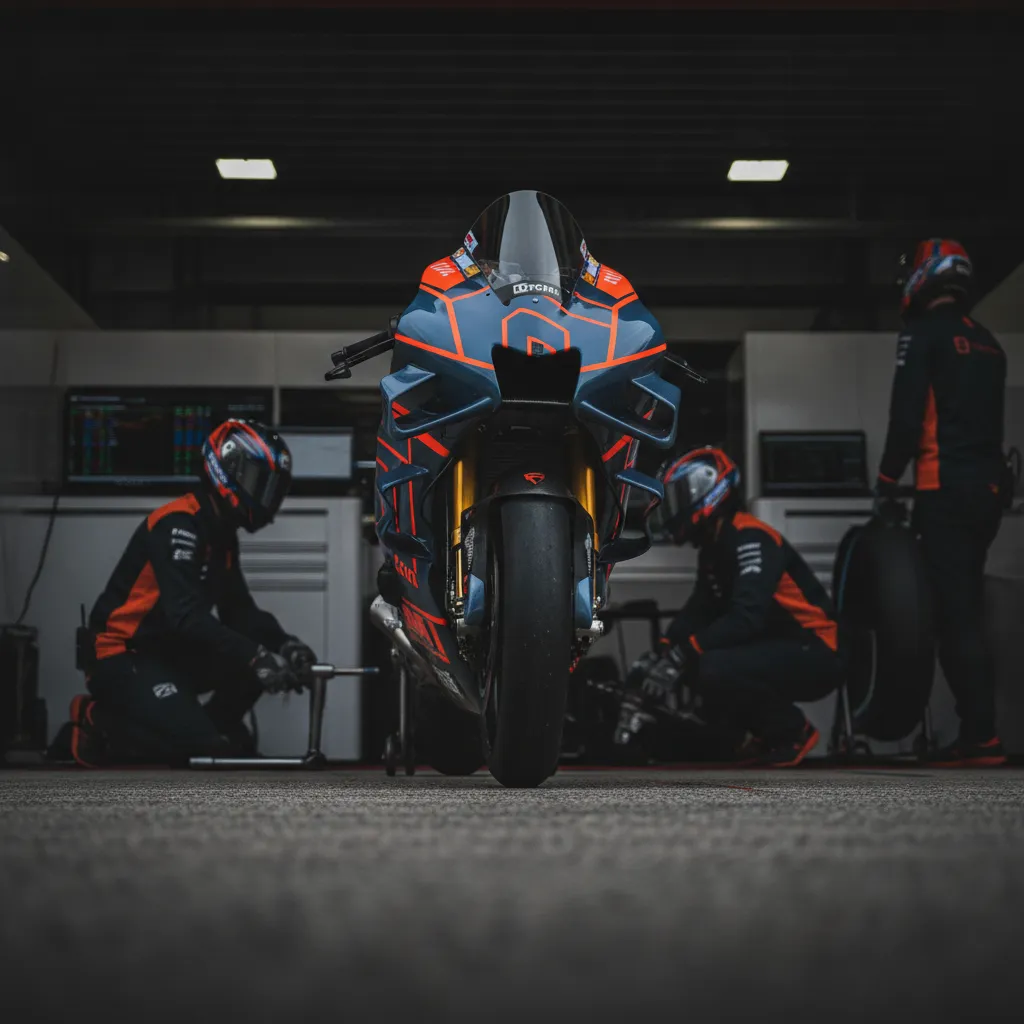 Rider Pedro Acosta celebrates enthusiastically with his team after a successful race.