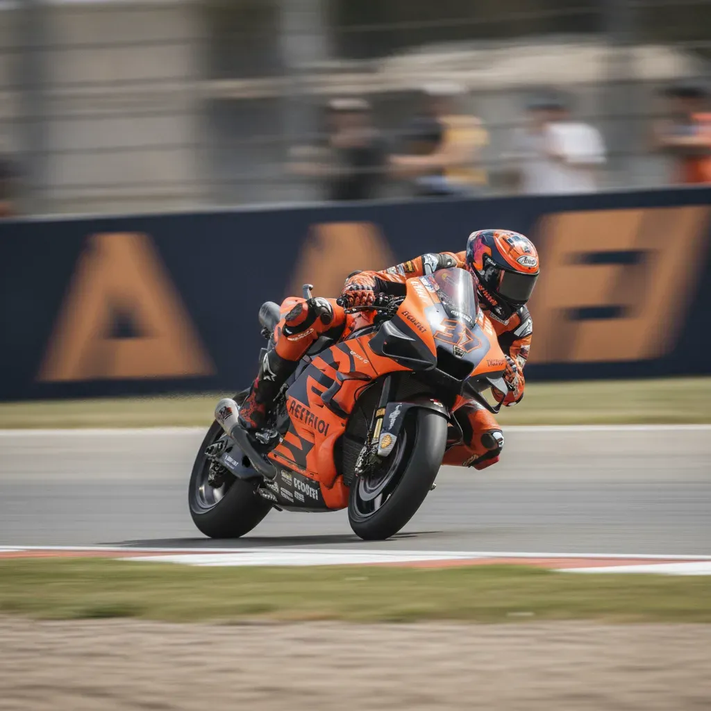 Rider Pedro Acosta celebrates enthusiastically with his team after a successful race.