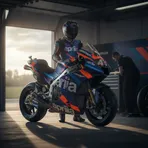 Enea Bastianini shakes hands with a team principal, confirming his future move to the Trackhouse Aprilia team.