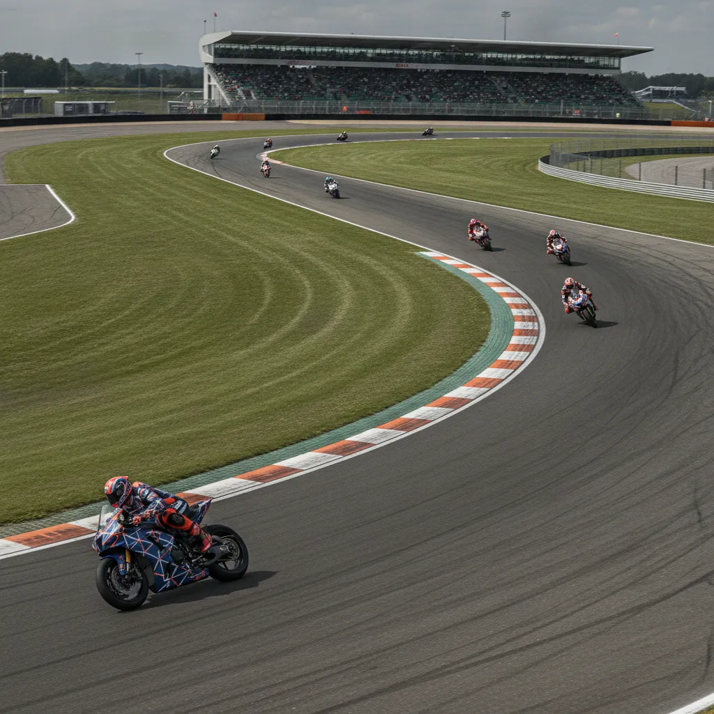 A wide view of the fast and flowing TT Circuit Assen in the Netherlands.