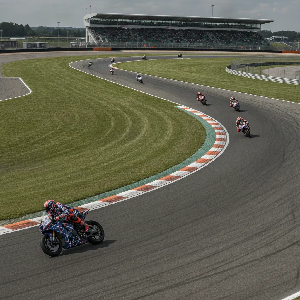 A wide view of the fast and flowing TT Circuit Assen in the Netherlands.
