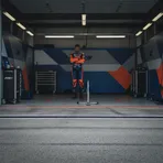 The empty pit box of Fermin Aldeguer in the Gresini Racing garage at Assen.