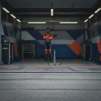The empty pit box of Fermin Aldeguer in the Gresini Racing garage at Assen.