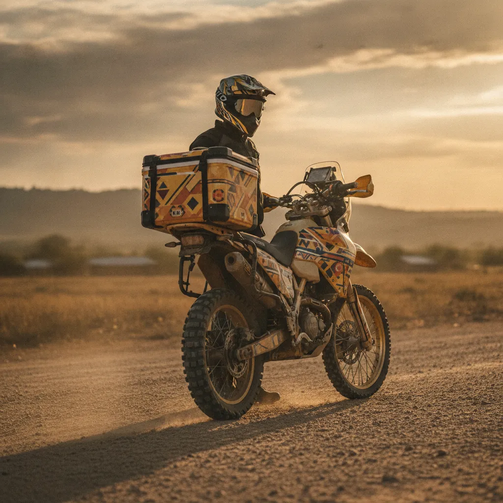 A healthcare worker with a motorcycle provided by Two Wheels for Life, used to deliver medical care in Africa.