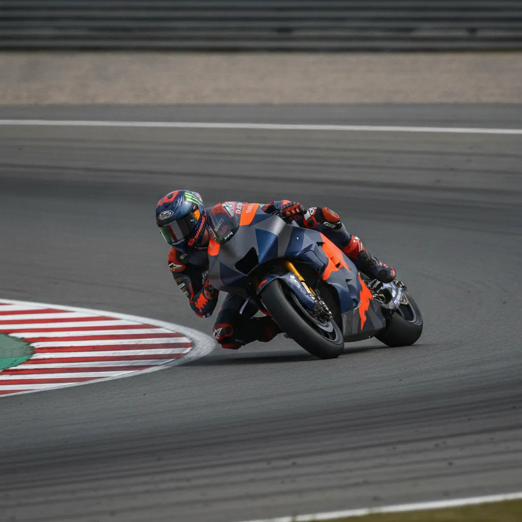 A MotoGP rider leans hard into a fast corner, demonstrating the skill required to race these powerful machines.
