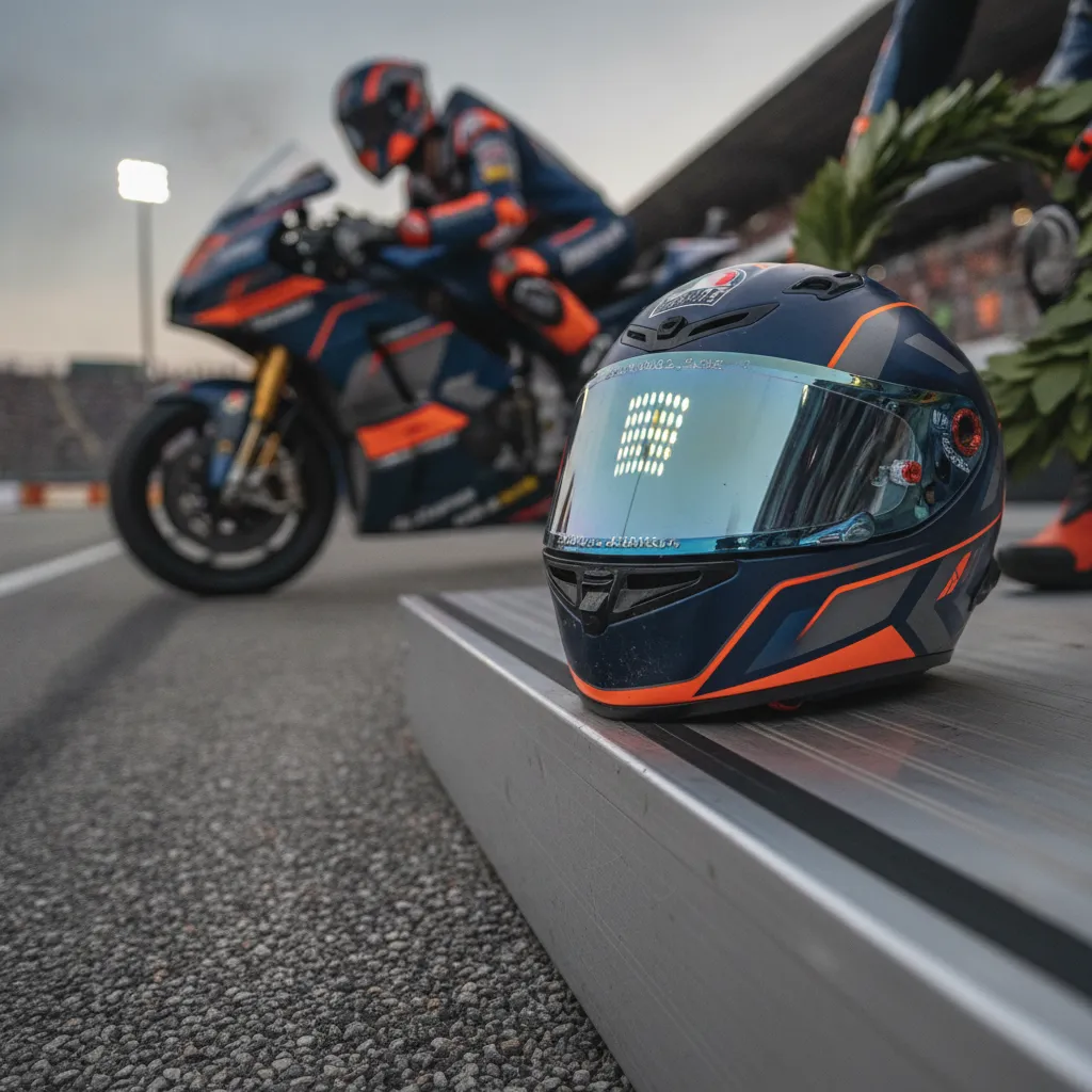 Jorge Martin's race bike is captured at a dramatic lean angle during a MotoGP race.