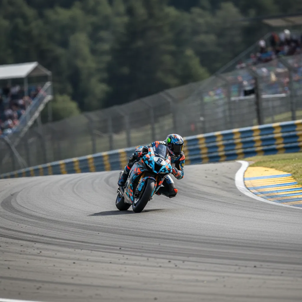 A view of the dramatic, steep downhill section of the Sachsenring circuit in Germany.