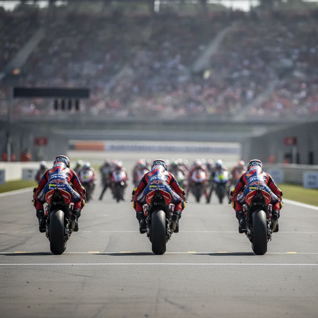 The front row of the MotoGP grid at the Sachsenring, lined up and ready for the start of the German Grand Prix.