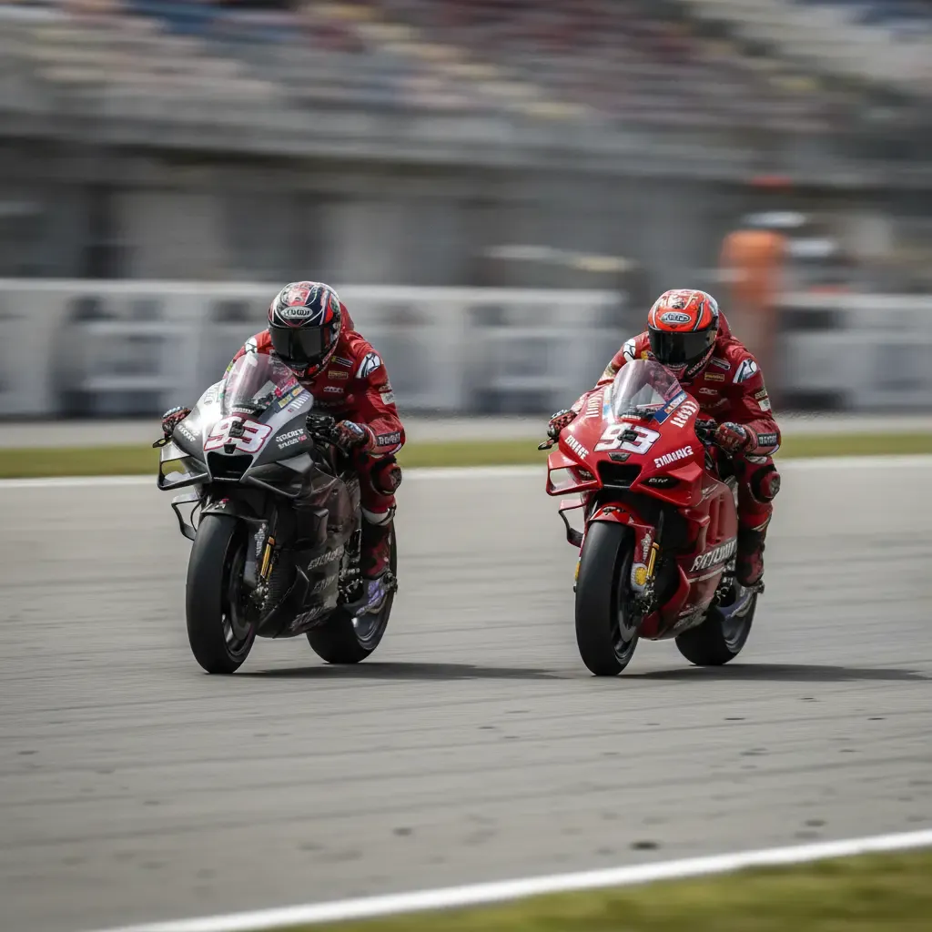 Illustration for our Japanese GP report: two riders racing closely together.