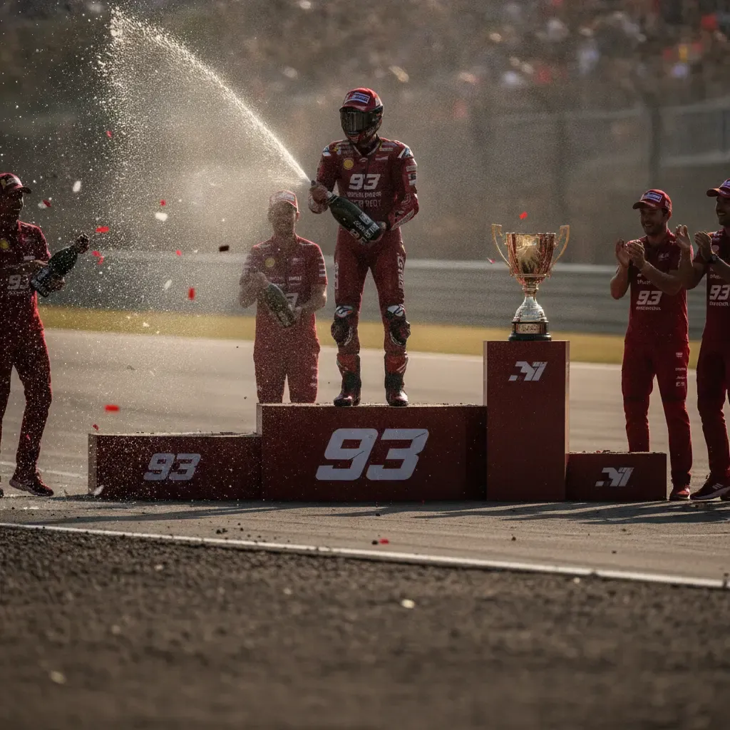 A rider celebrates a Sprint victory on the podium.