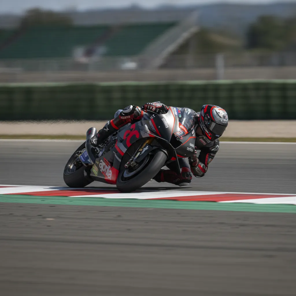 Marco Bezzecchi demonstrating his aggressive, elbow-down riding style on the Aprilia RS-GP.