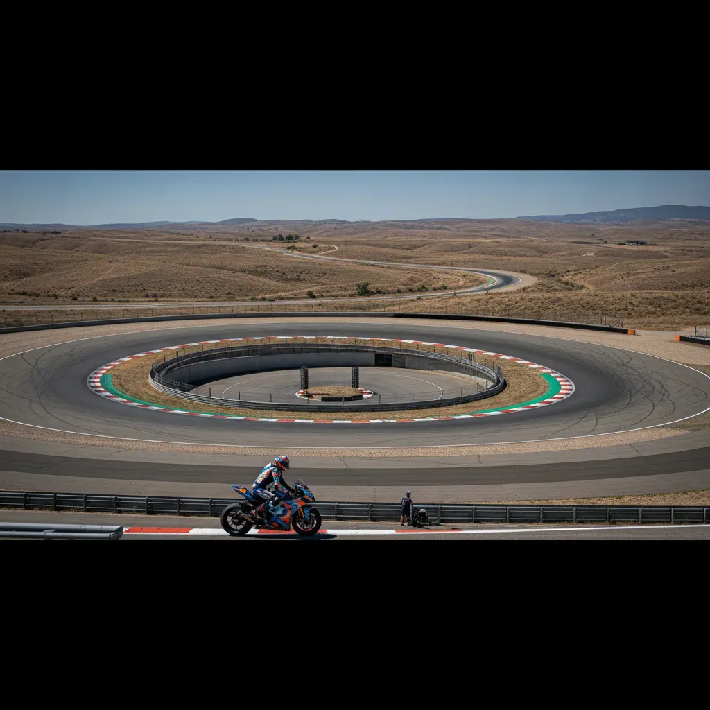 A view of the distinctive 'corkscrew' section of the MotorLand Aragon circuit in Spain.