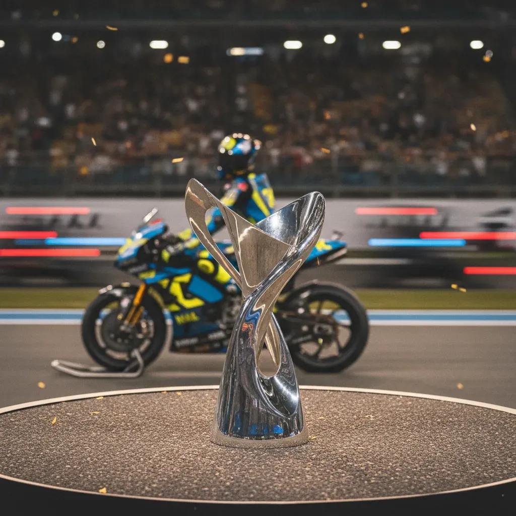 Maverick Viñales leans his MotoGP bike at an extreme angle through a fast corner during a race.