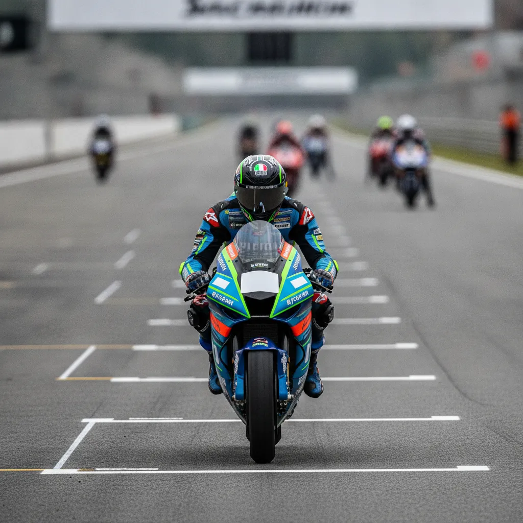 Two MotoGP bikes are shown leaning at an extreme angle while racing wheel-to-wheel through a corner.