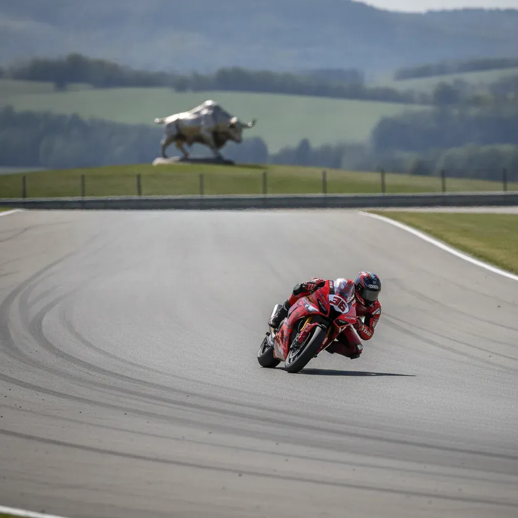 A scenic view of the fast and flowing Red Bull Ring circuit in Spielberg, Austria.
