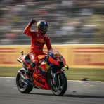 Pedro Acosta celebrates his maiden MotoGP victory at the Austrian Grand Prix.