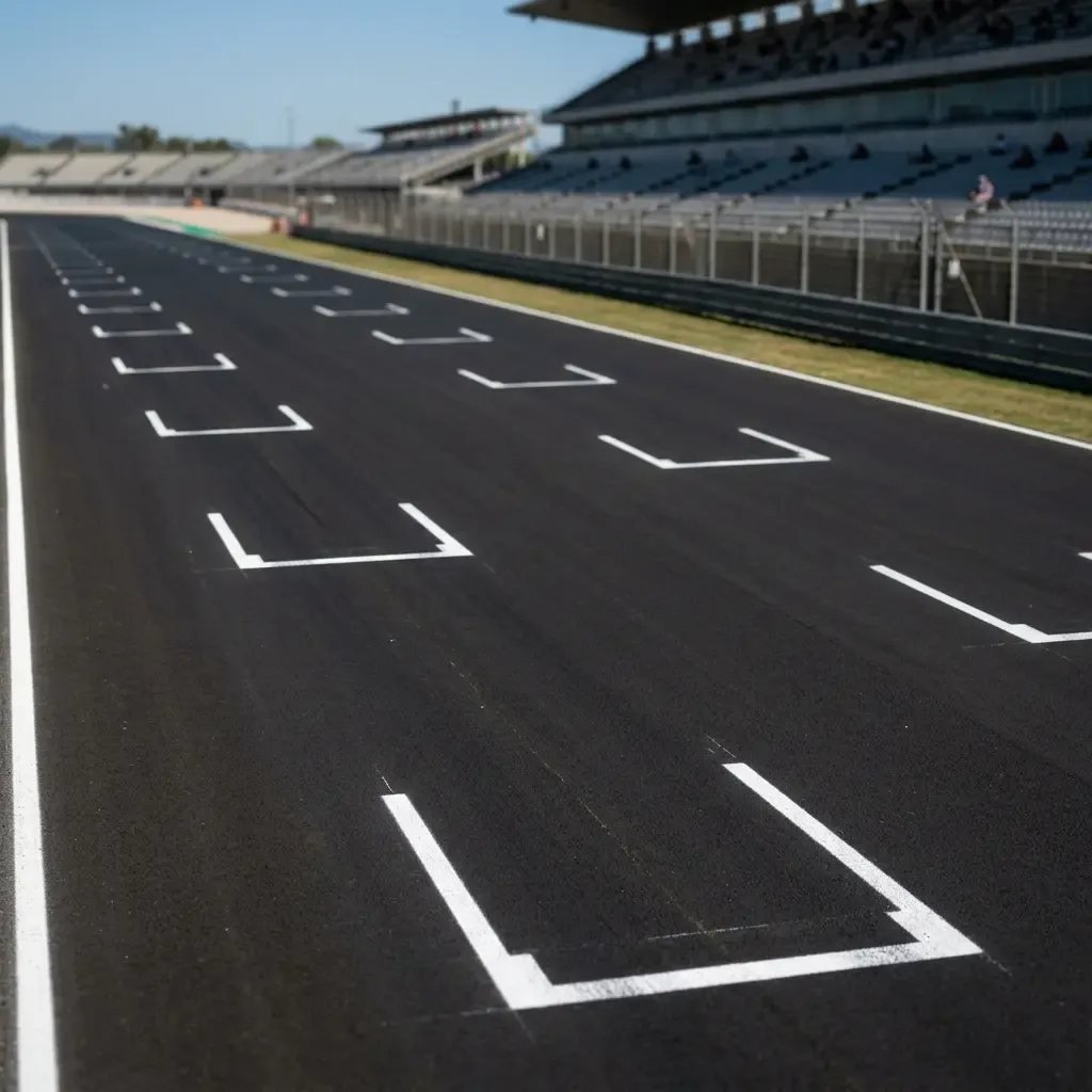 Illustration for our Indonesian GP qualifying story: painted grid slots on an empty circuit starting straight