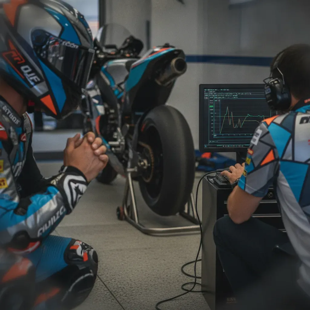 Trackhouse Racing team members watch the race unfold from their pit garage.