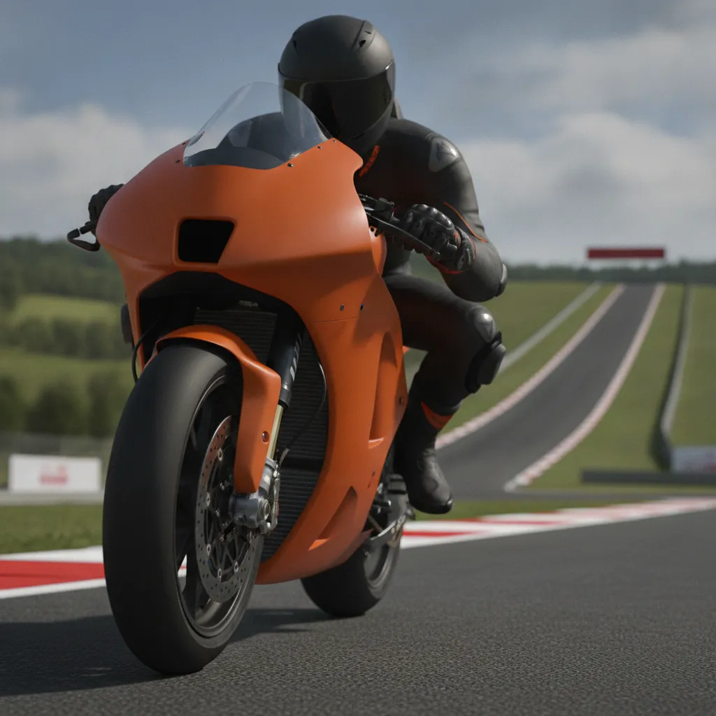 A MotoGP bike brakes hard at the bottom of a steep uphill section of the Red Bull Ring.