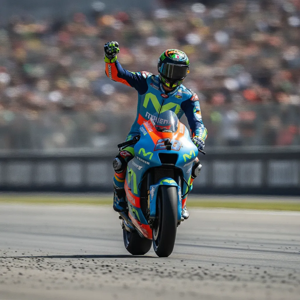 Italian rider Fabio Di Giannantonio celebrates a strong race finish in front of a cheering crowd.