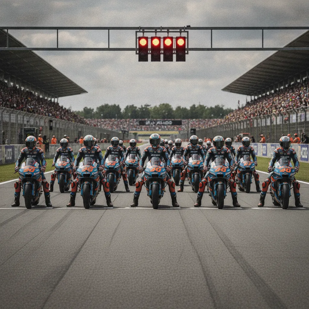 The MotoGP grid is lined up and ready for the start of a Saturday Sprint Race.
