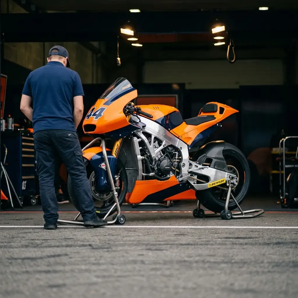 A Moto2 bike on track, symbolising Pol Espargaro's 2013 World Championship title before he moved to MotoGP.