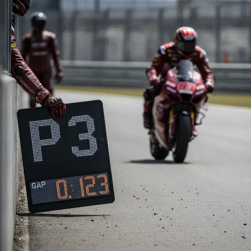 A pit board shows a rider his position during a session.